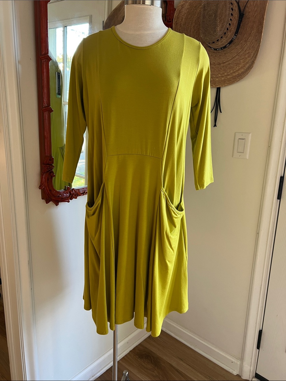 Women's chartreuse Green Pocket Swing  Dress